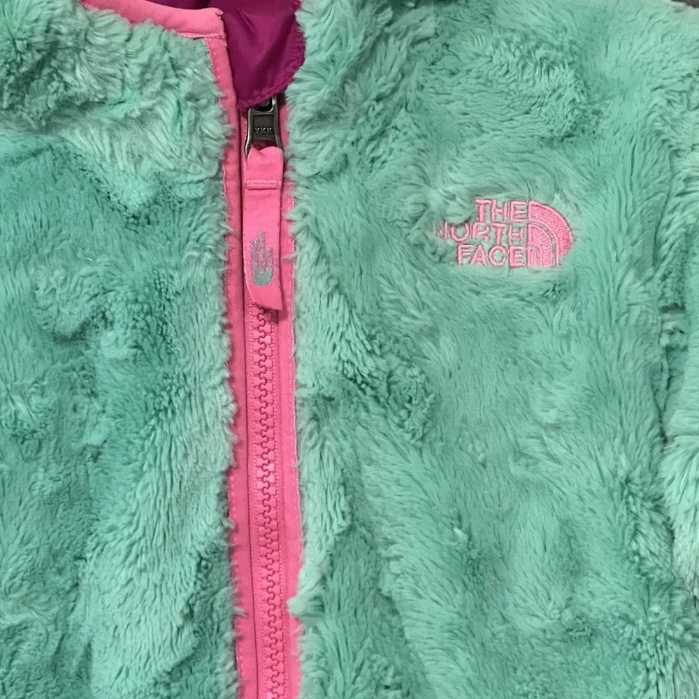 North Face Baby Girls Jacket Reversible Fuchsia Pink Mint Green Fleece 18-24M